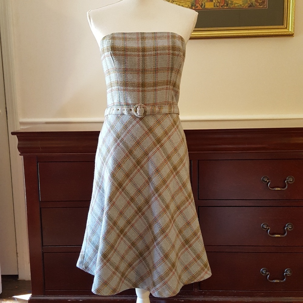 Jill Michelle Strapless Wool Plaid Dress SZ 4