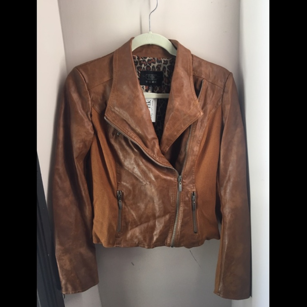 TCEC Womens Brown Faux Leather Jacket