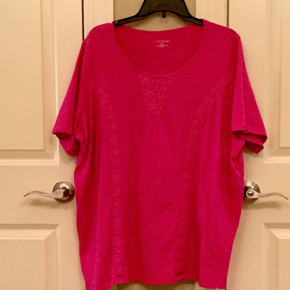 Pink Short sleeve top with lace inset
