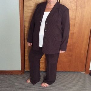 Plus size brown pin strip suit