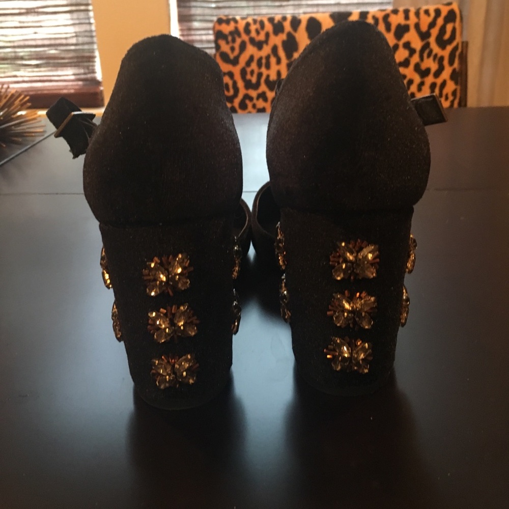 Black velvet bedazzled Mary Janes