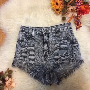 Ripped high waisted destressed black shorts