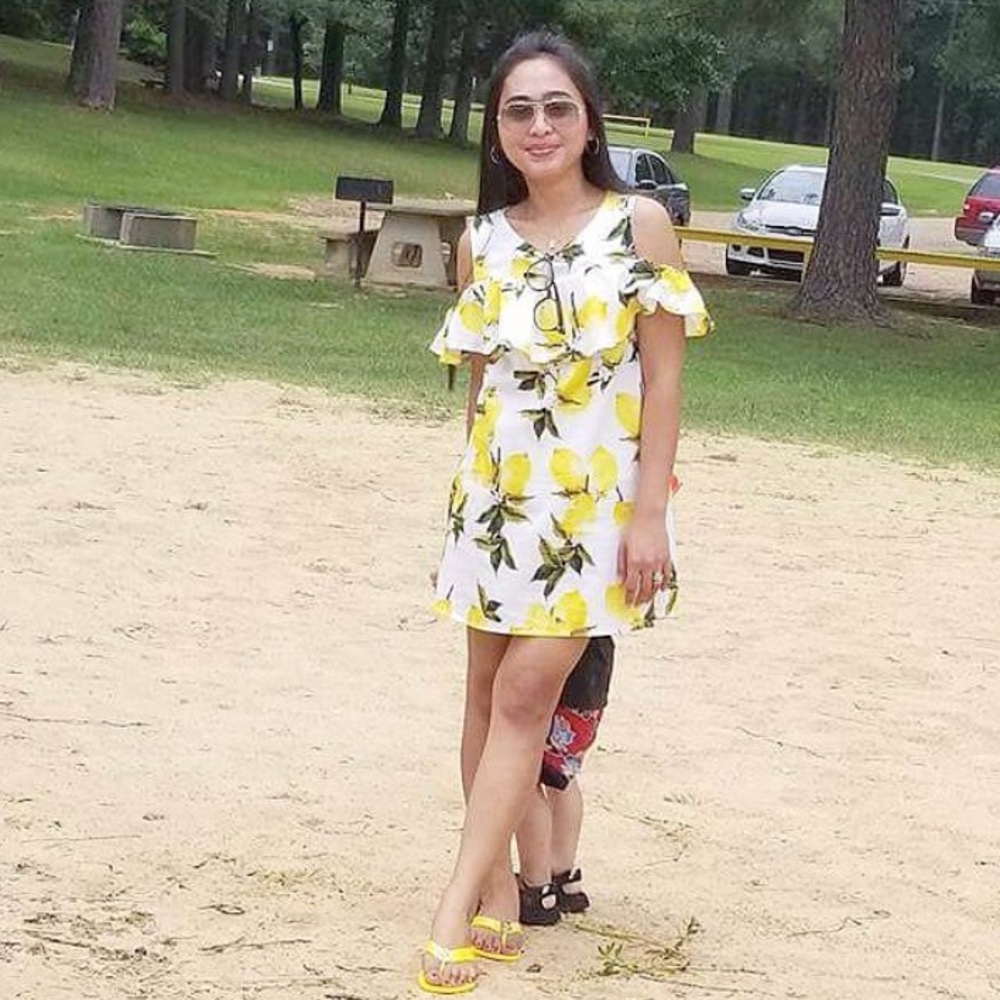 Lemon print cold shoulder dress