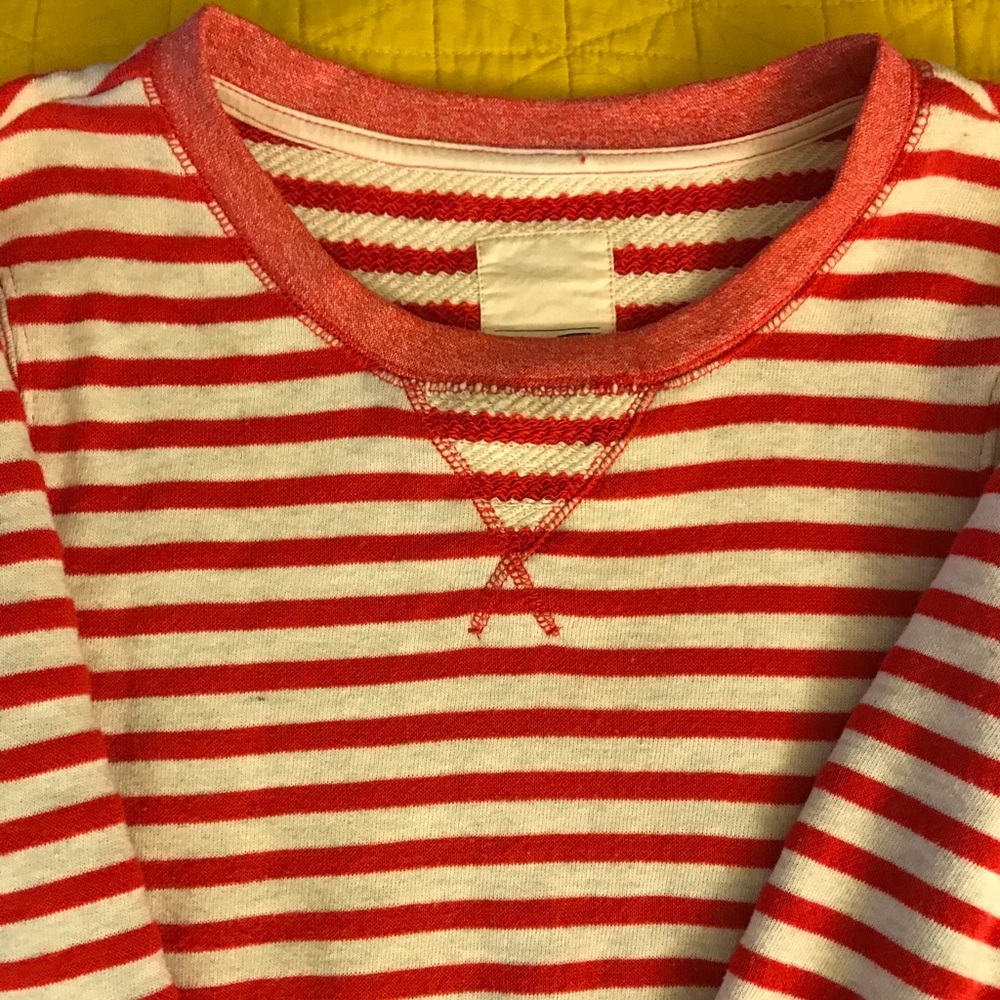 cozy red & white striped pullover