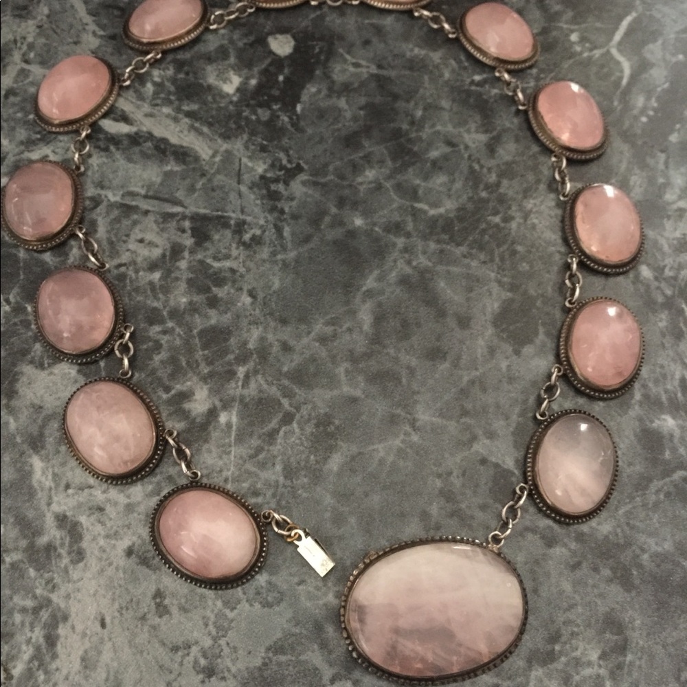 14 Rose quart crystal sterling silver necklace