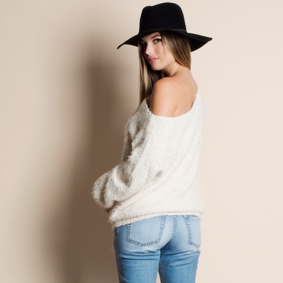 Super Soft Fuzzy Off Shoulder Sweater - Picture 3 of 3