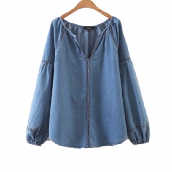 Easy Denim Tunic TOP Longsleeve Relaxed Fir - Picture 2 of 5