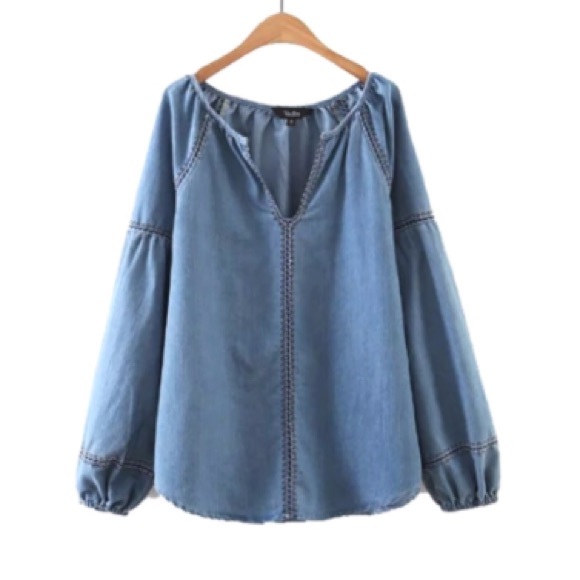 Easy Denim Tunic TOP Longsleeve Relaxed Fir - Picture 3 of 5
