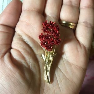 Vintage Danbury Mint Red Rose Goldtone Brooch