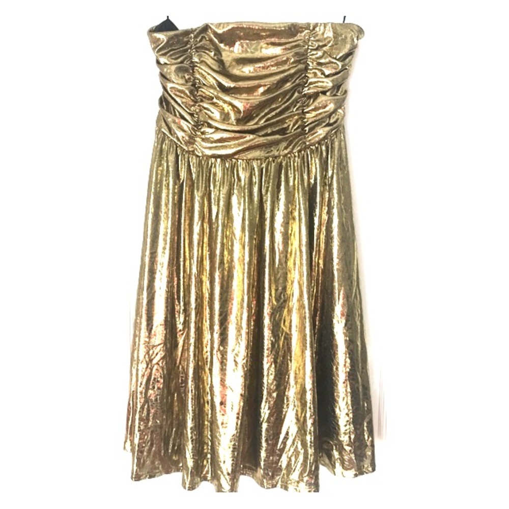 80’s Style Gold Lamé Strapless Dress with Bow