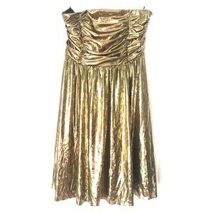 80’s Style Gold Lamé Strapless Dress with Bow