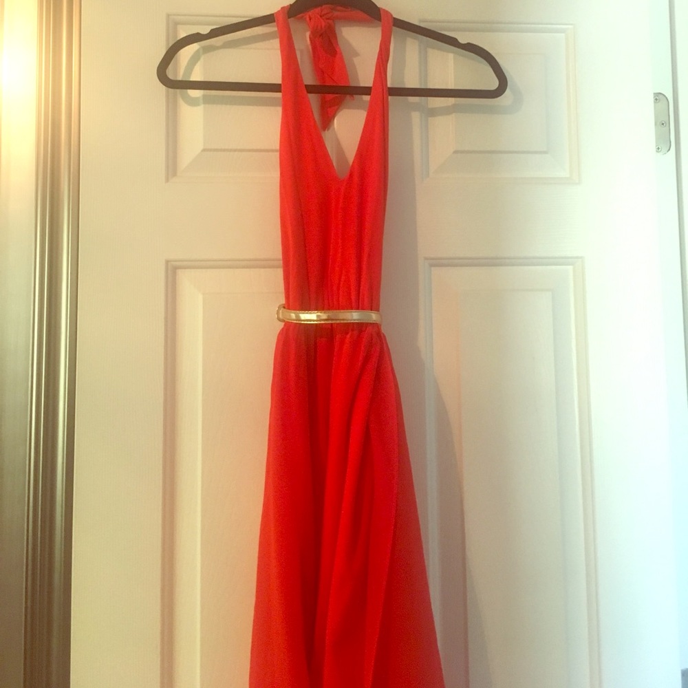 Pretty High Low Sm BeBe Red Dress With Gold Belt