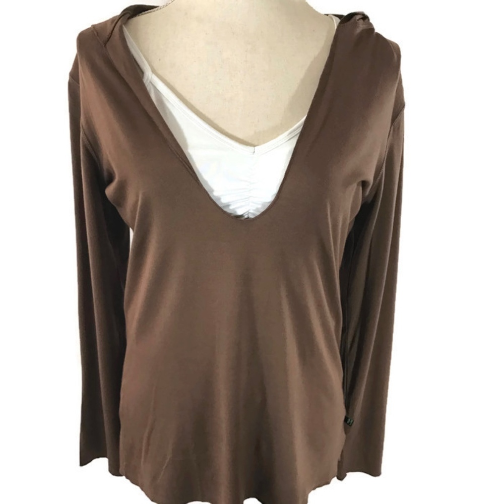 V-Neck Casual Hoodie Brown Bamboo Cotton
