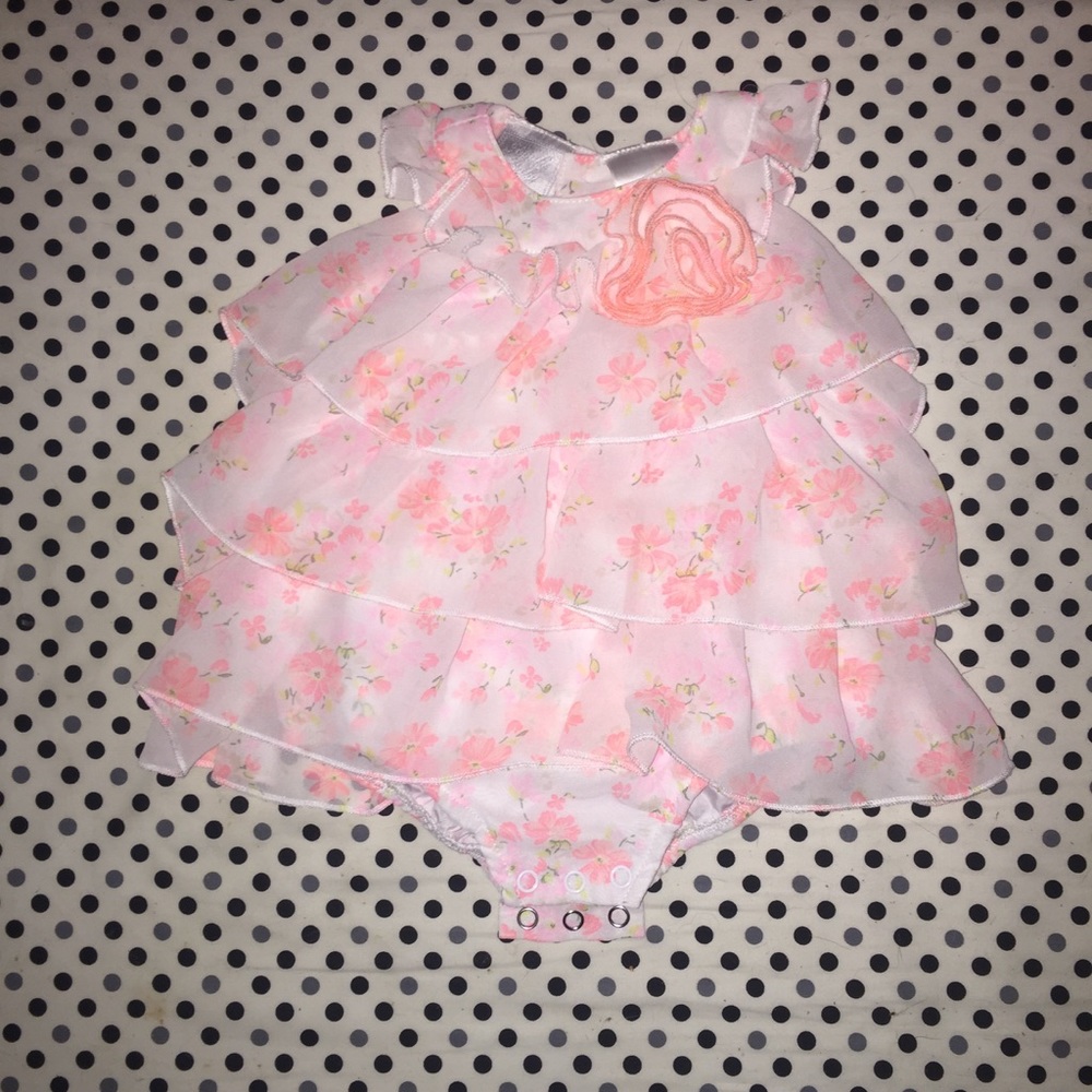 White/Pink Floral Printed Tiered Bodysuit Dress