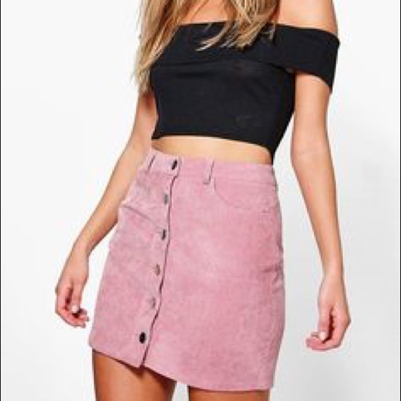 boohoo pink denim skirt