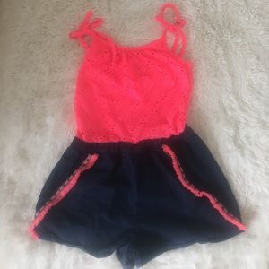 Girls pink and denim romper