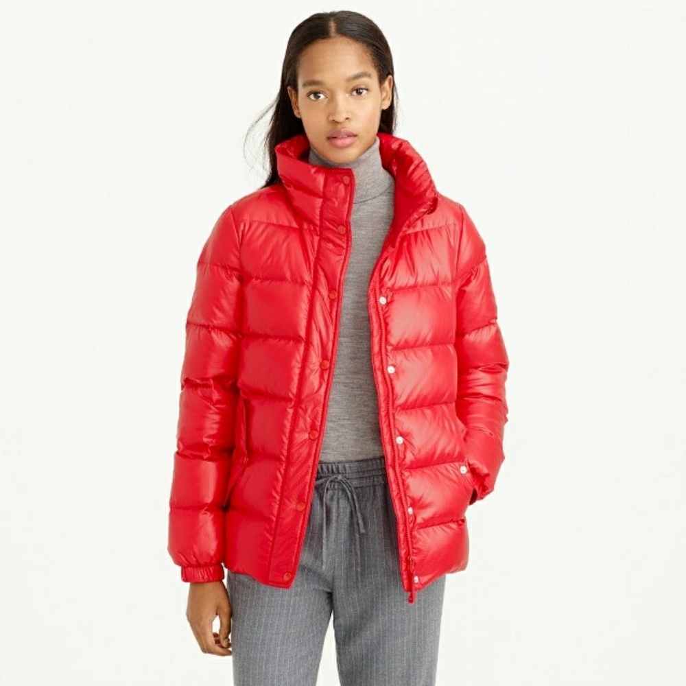 J. Crew red Puffer Coat