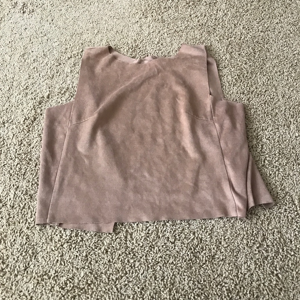 Cropped open back tan shirt in a velvet fabric