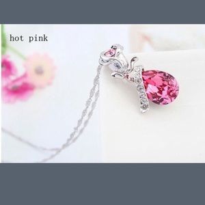 Silver and hot pink rose necklace