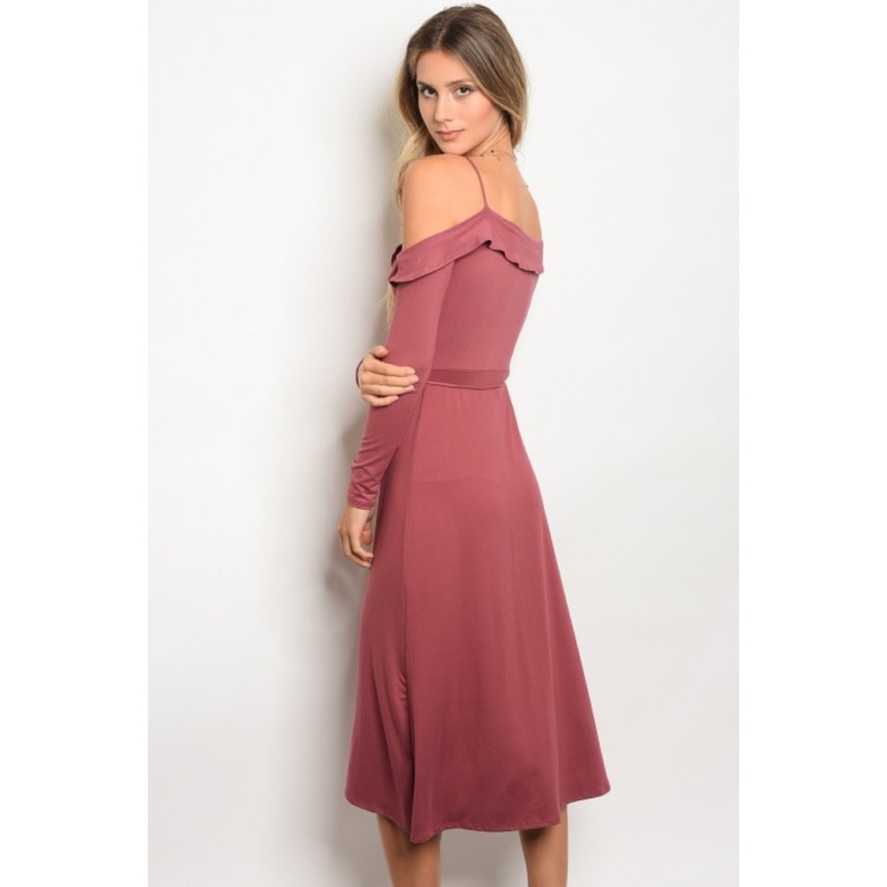 Rose Ruffle Wrap Long Sleeve Dress - Picture 2 of 4