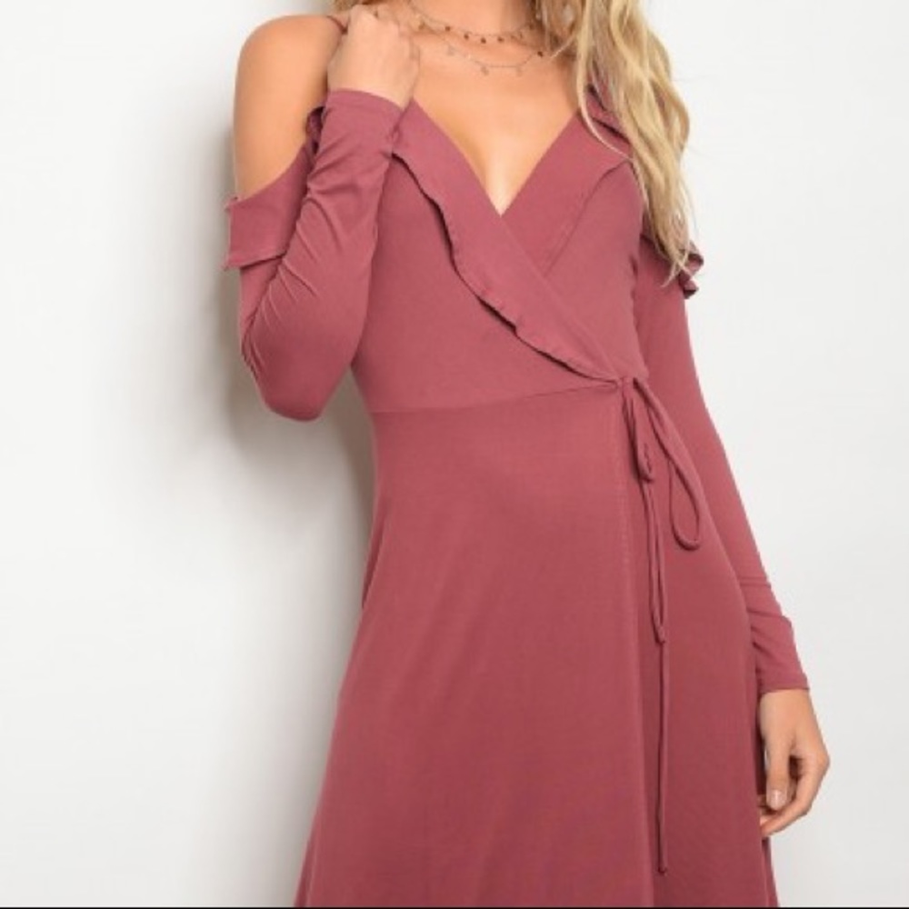 Rose Ruffle Wrap Long Sleeve Dress - Picture 3 of 4