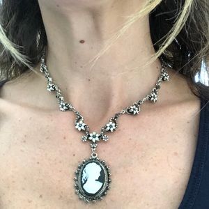 Cameo necklace. Gorgeous marcasite look.
