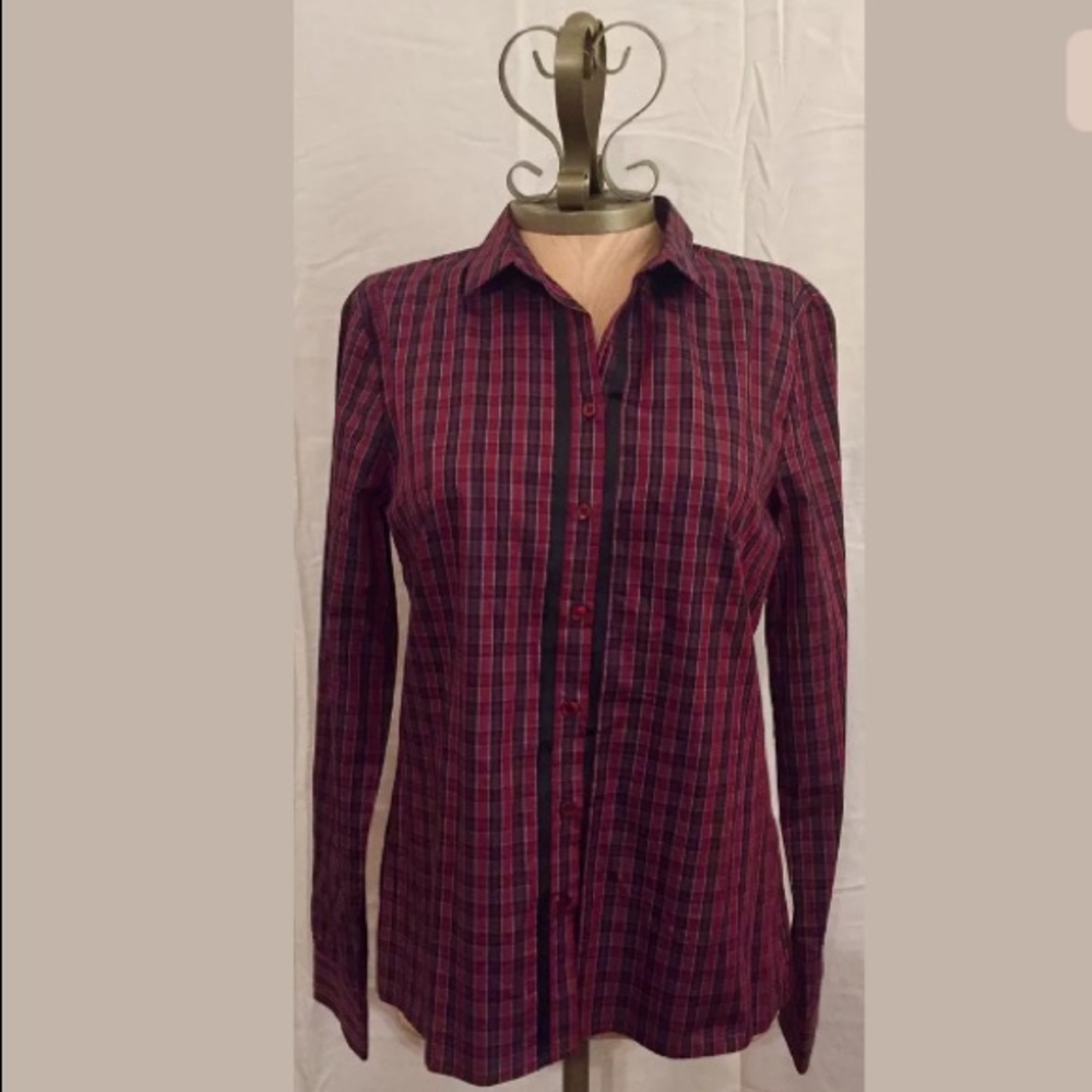 NWT Herry Women's (38) Plaid Button Front Shirt