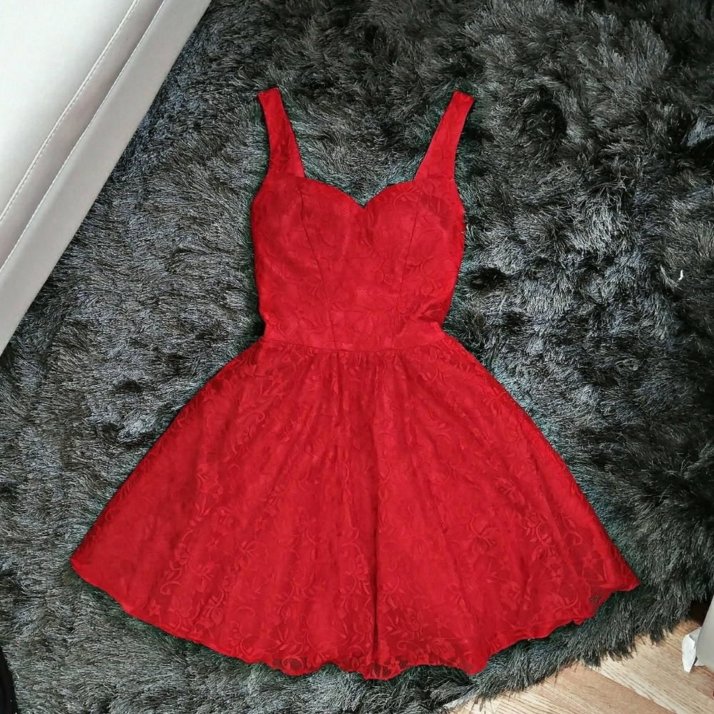 Asos Chi Chi London Red Lace Flare Dress