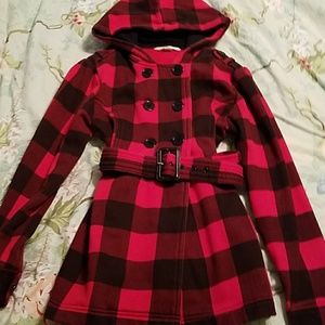 Plaid Hoodie Trench Coat