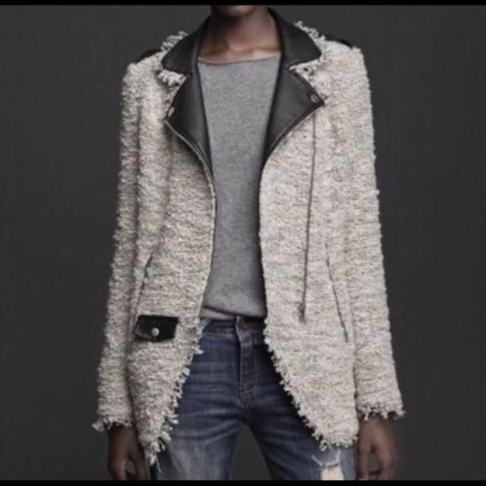 Zara wool blend leather trim jacket moto M bounce