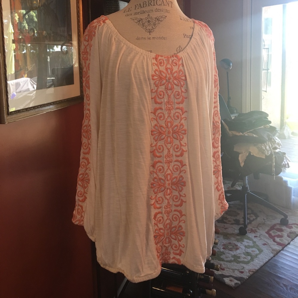 INC Peasant Top in Cream and Light Tangerine