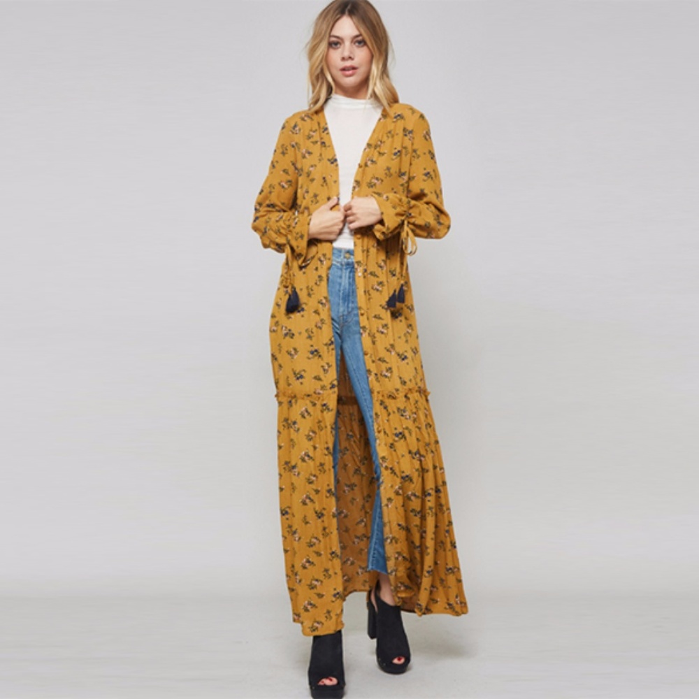 Flower print tassel tie maxi dress - Mustard - Picture 2 of 8