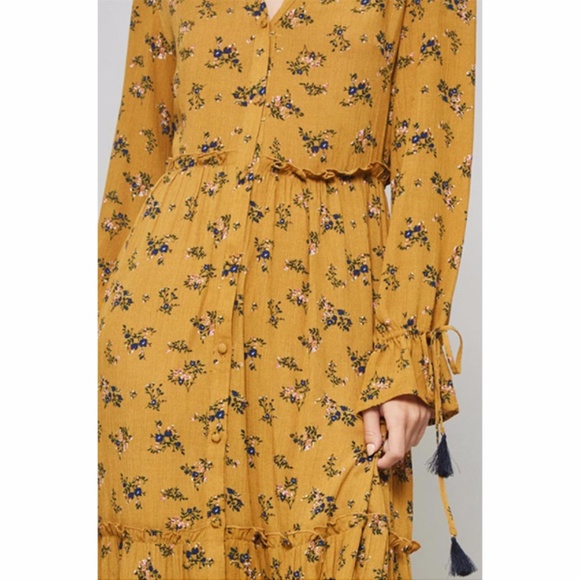 Flower print tassel tie maxi dress - Mustard - Picture 5 of 8