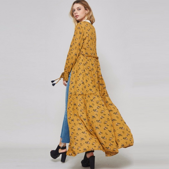 Flower print tassel tie maxi dress - Mustard - Picture 4 of 8