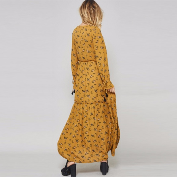 Flower print tassel tie maxi dress - Mustard - Picture 8 of 8