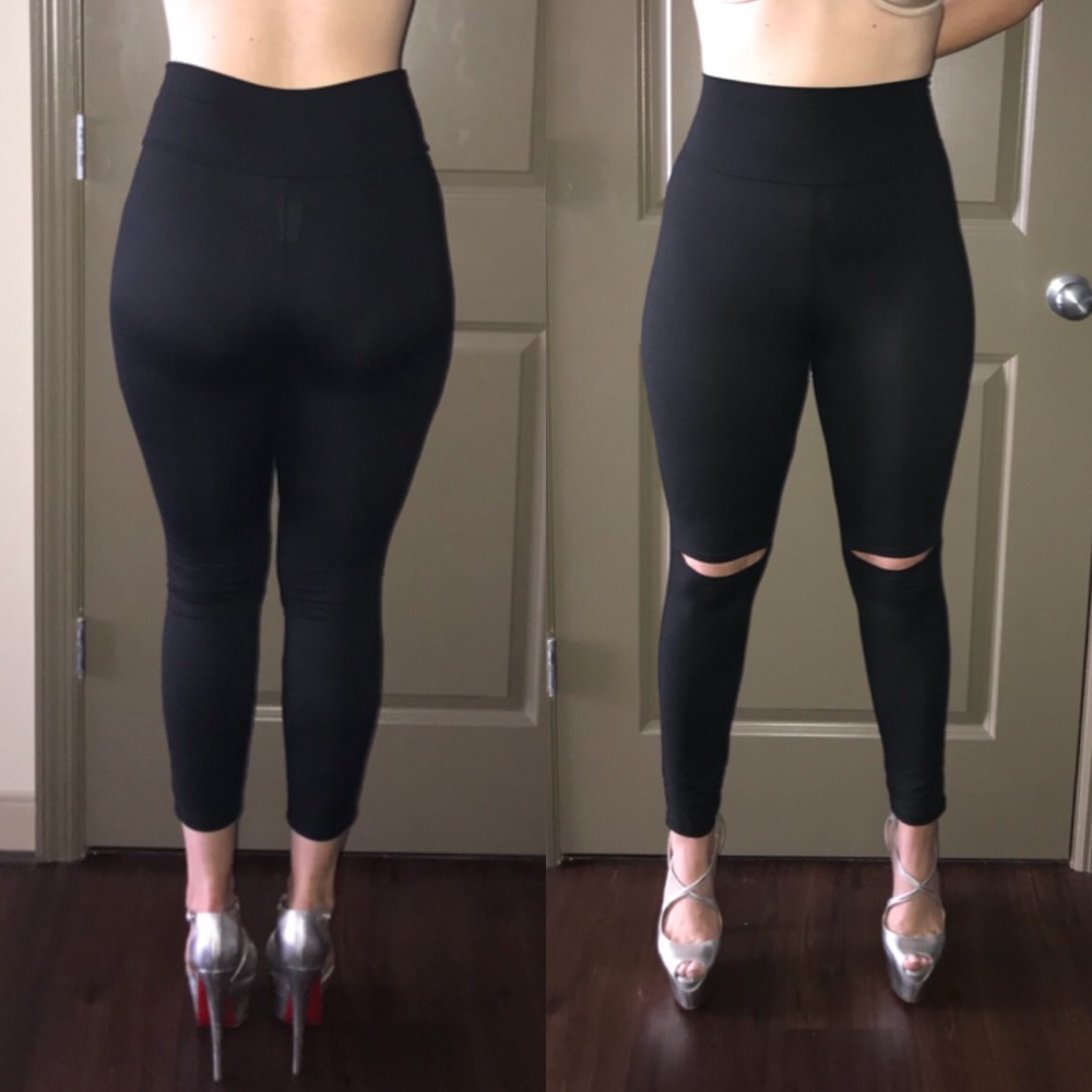 BLACK HIGH WAISTED LEGGINGS WITH CUT OUT KNEES