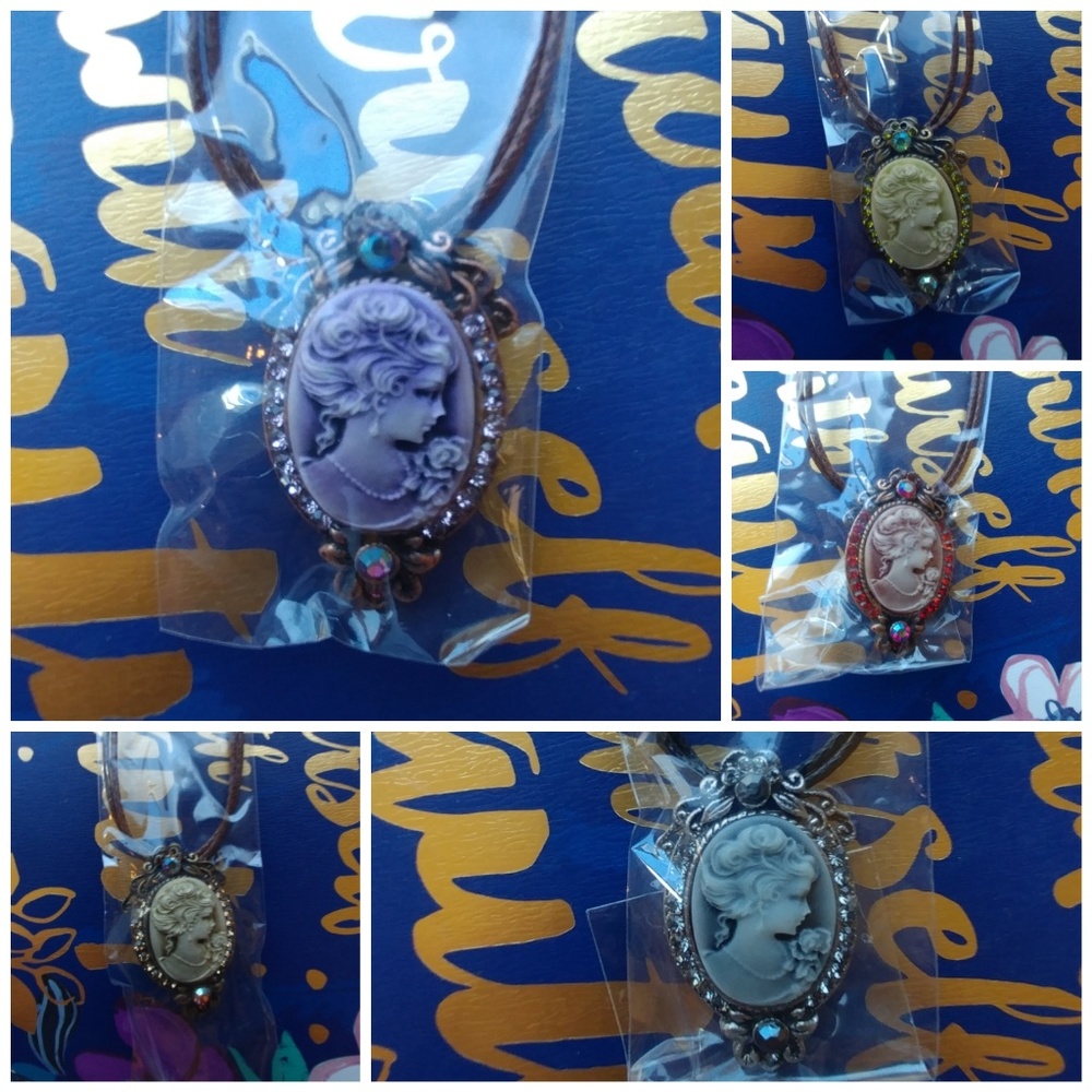 Sparkly Cameo Necklaces in 5 Colors