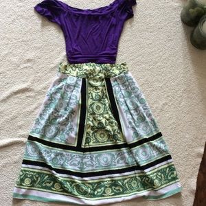 2 piece skirt and onesie outfit by Eva Mendes