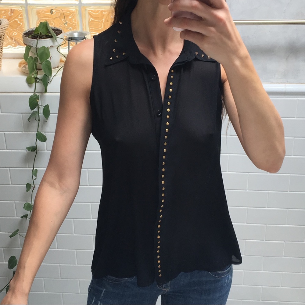 2 for $8 Charlotte R. Gold Studded Collared Blouse