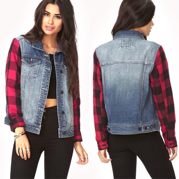 plaid and jean jacket