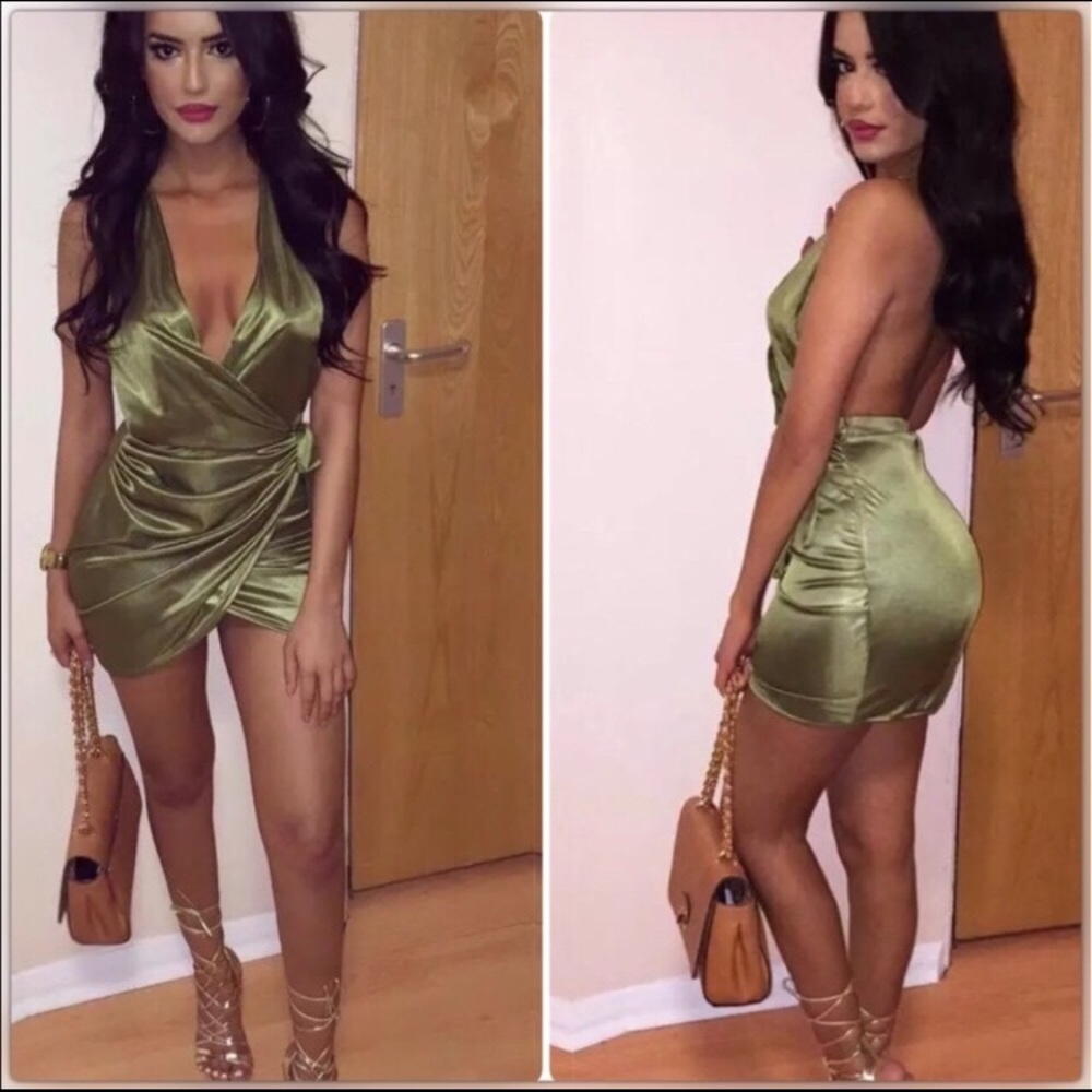 Sexy green satin dress