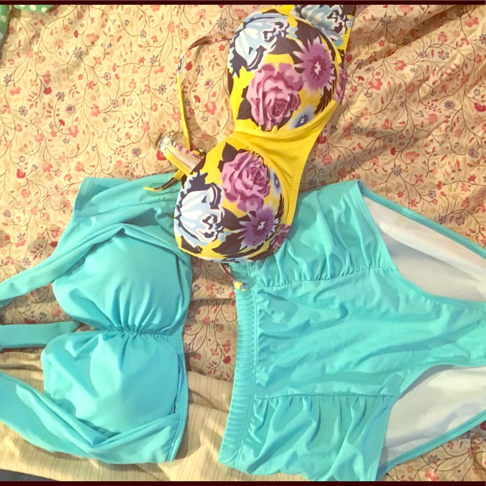 Blue high waisted teal bikini