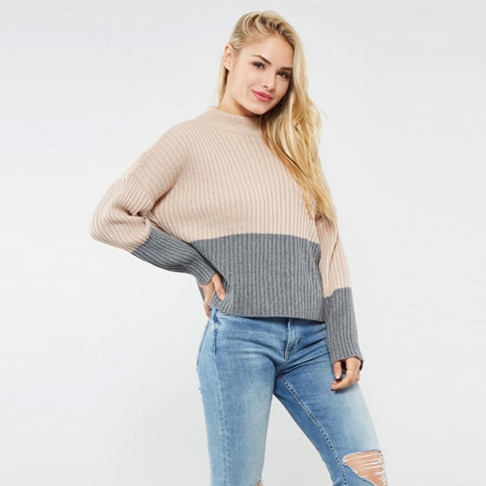 Coming soon. Color block ribbed knit top