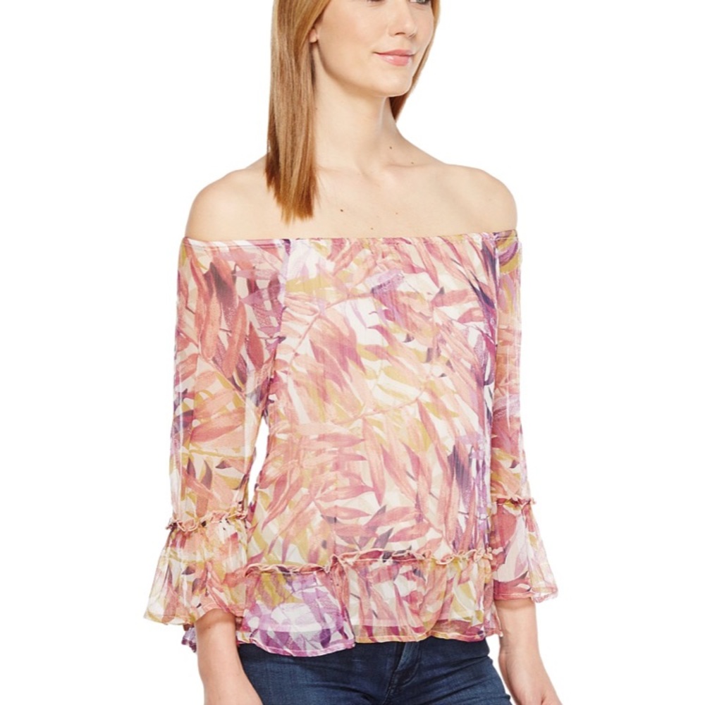 Lucky Brand Palm Print Off the Shoulder Top, L