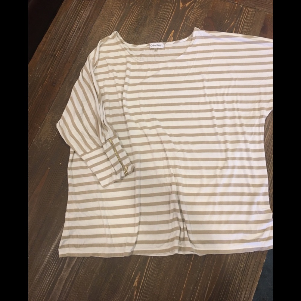 Calvin Klein White/Tan Striped Top