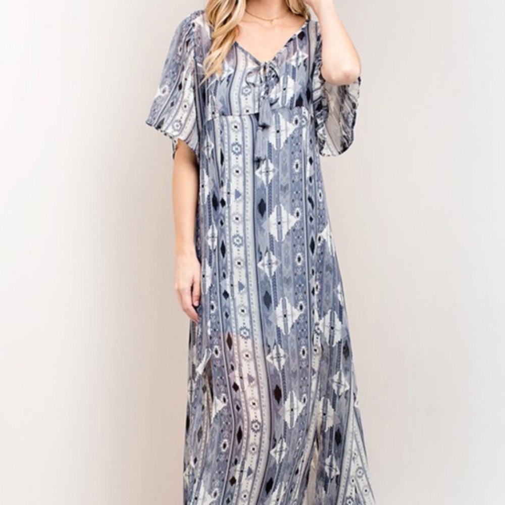 Kori America Aztec Printed Front Slit Maxi Dress