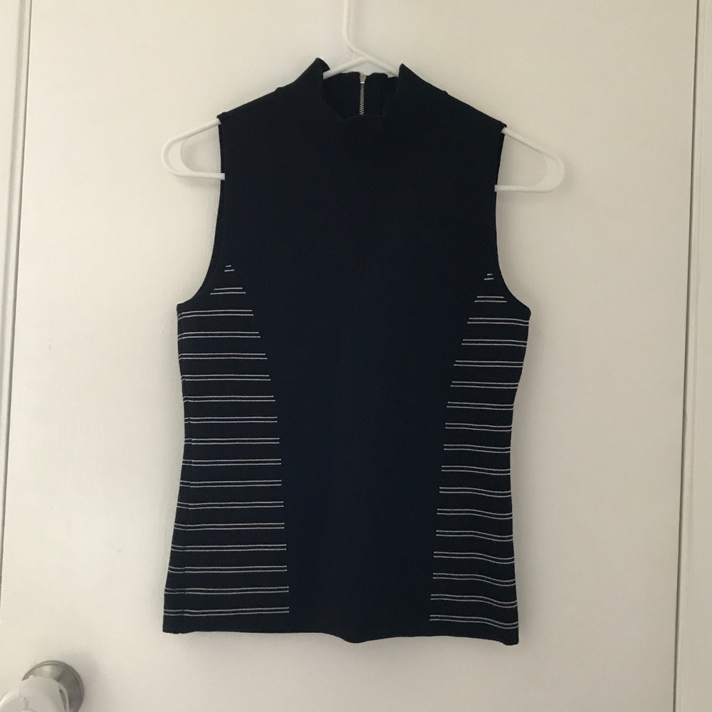 White Black mock neck stripe side bodice size XS