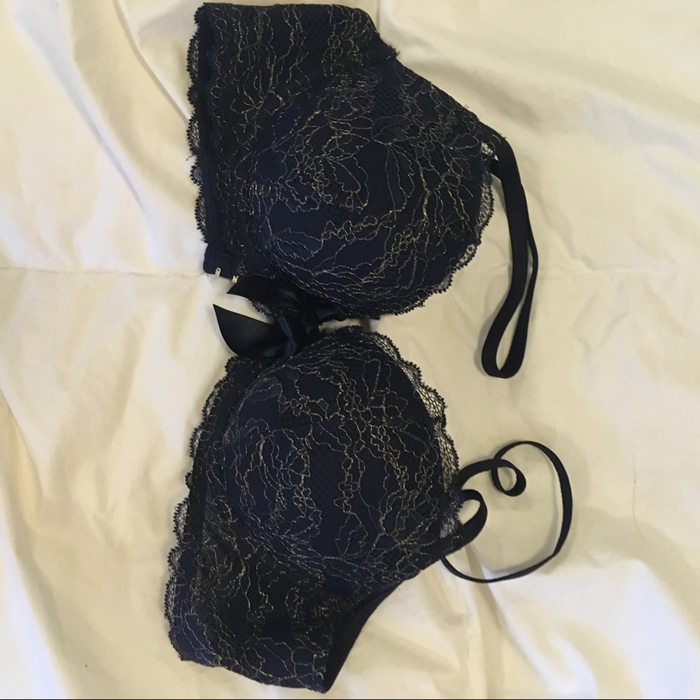 Aerie navy and gold appliqué bra
