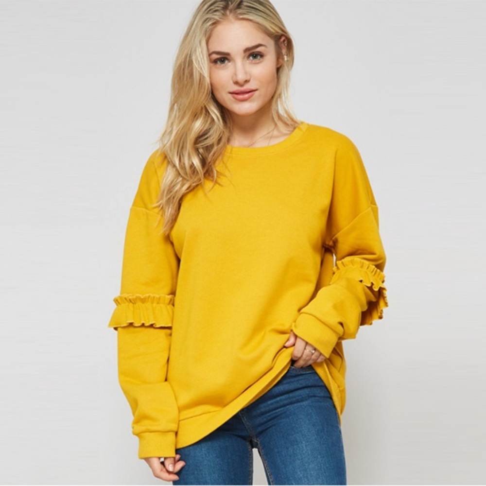 Pre-order. Ruffled sleeves sweatshirt -Mustard