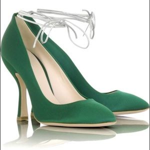Miu Miu Emerald Green Satin Pump_Gold Laces_39.5